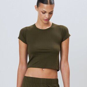New Eterne Short Sleeve Baby Tee in Moss green crop top t shirt